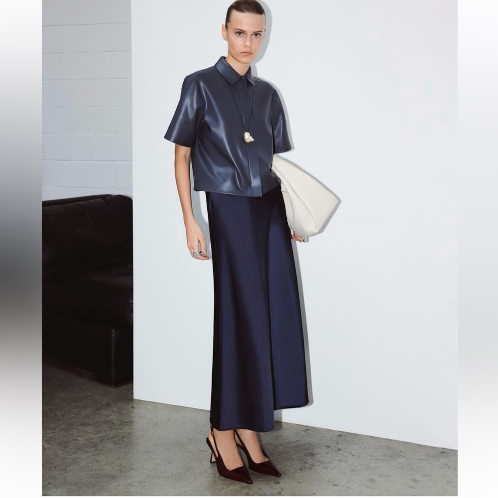 Navy Satin Maxi Skirt